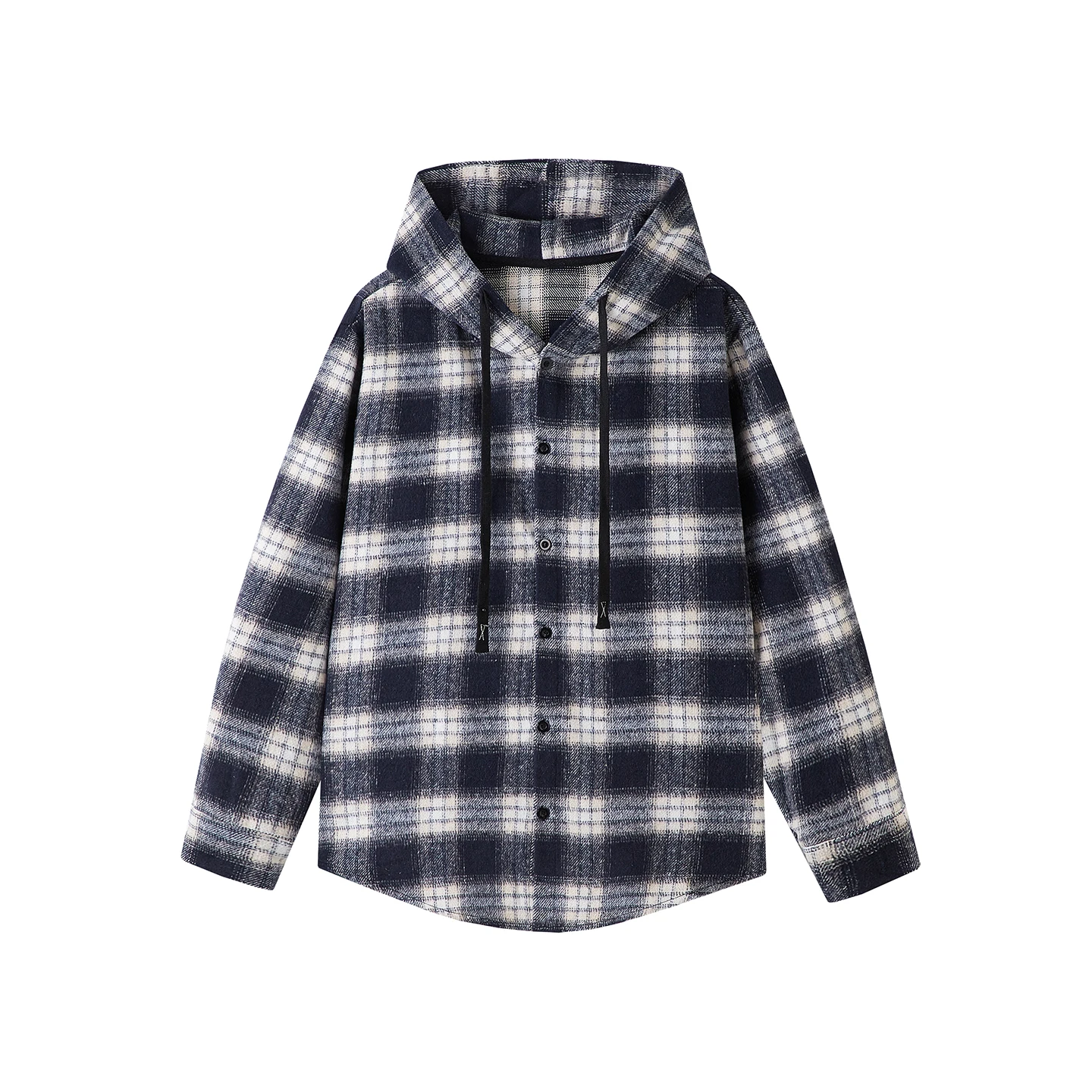Vintage Plaid Shirts Harajuku Long Sleeve American Style Drawstring Hooded Blouses Loose Casual Streetwear Mens Coat Outwear