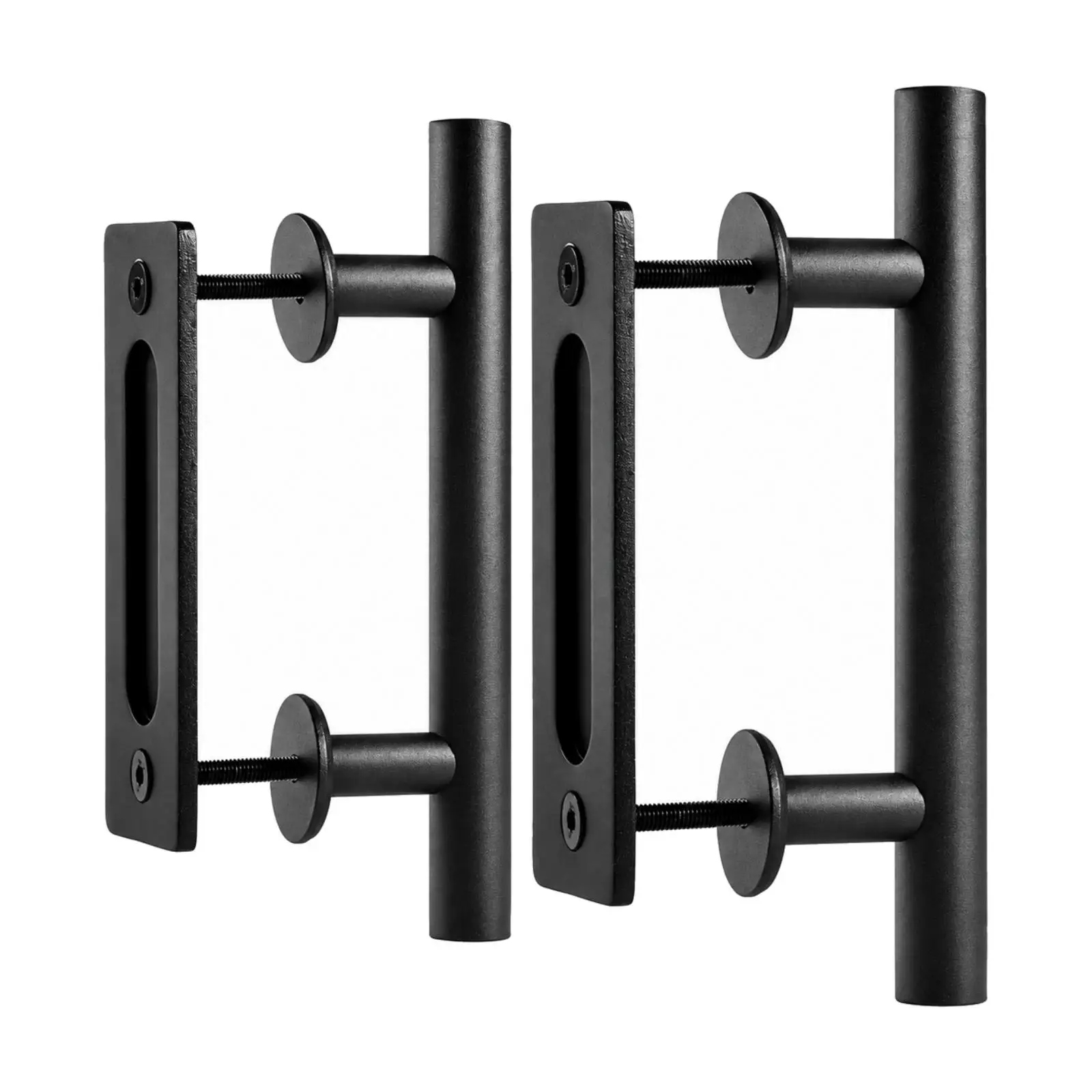 Steel Cabinet Handle Double Sided Door Pull Matte Black with Rectangular Mounting Plate for Barn Door