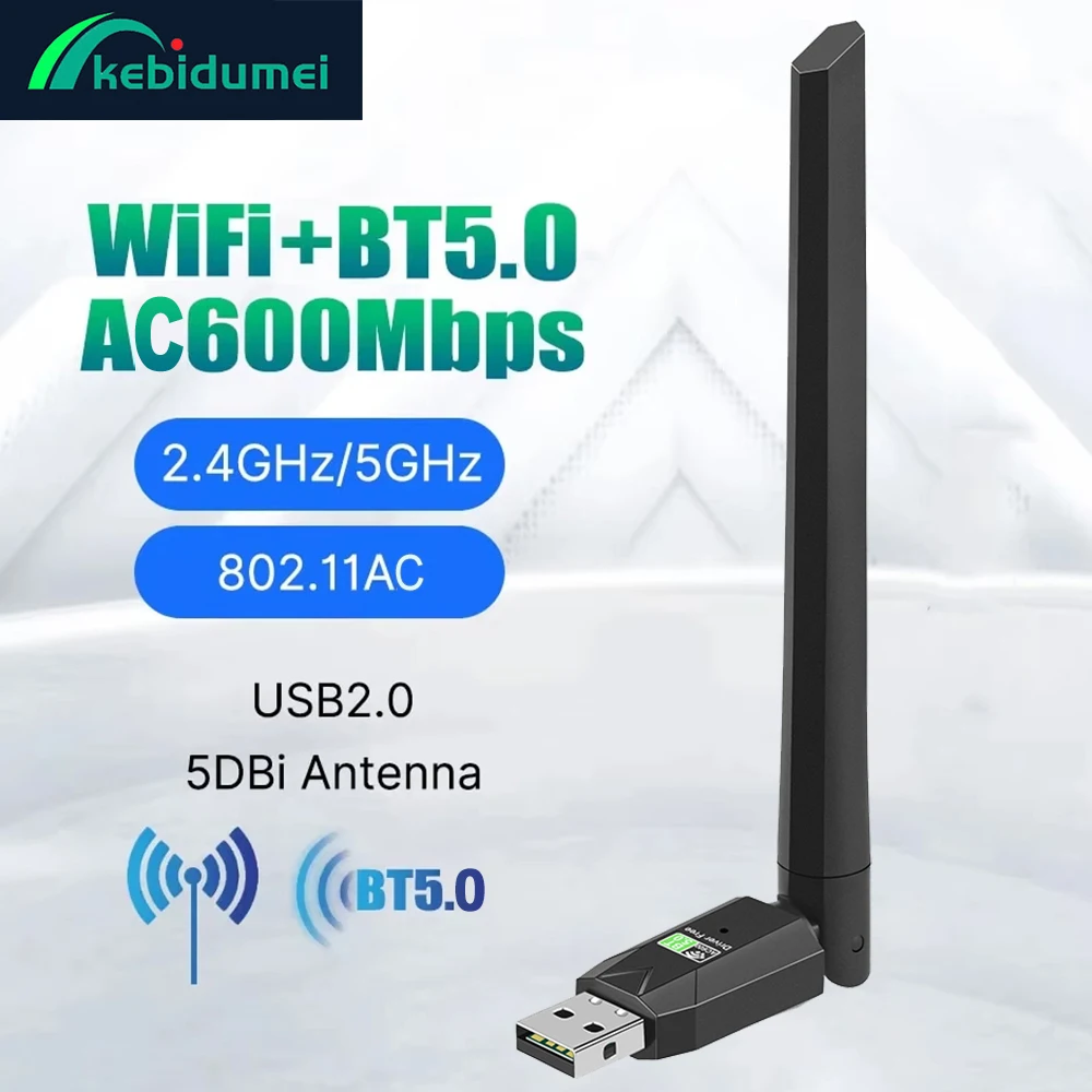 

Kebidumei WIFI USB Bluetooth 5.0 Adapter AC600 Network Card Dongle 2.4G 5G 802.11AC Signal Reception For PC/Laptop Driver Free