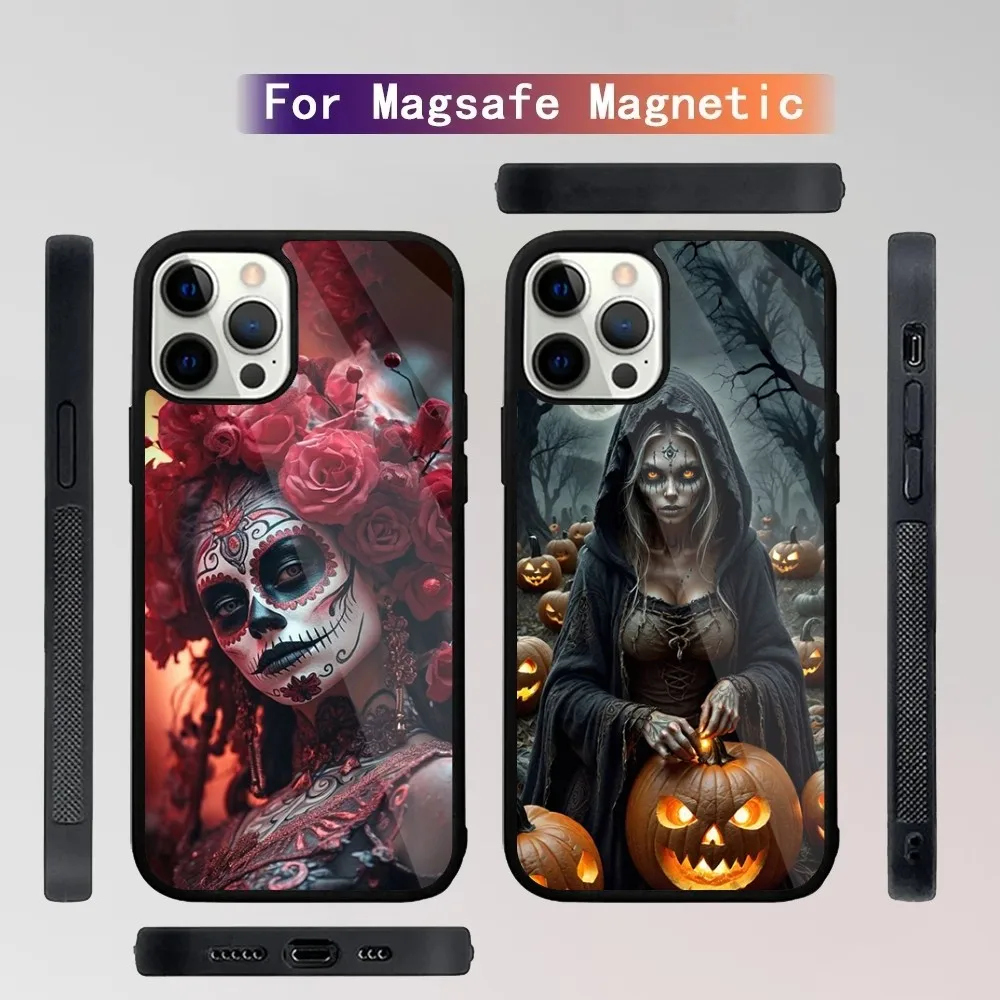 Mexican Catrina Skull Girl Phone Case For iPhone 15,14,13,12,11,Plus,Pro,Max Mini Magsafe Magnetic Wireless Charging