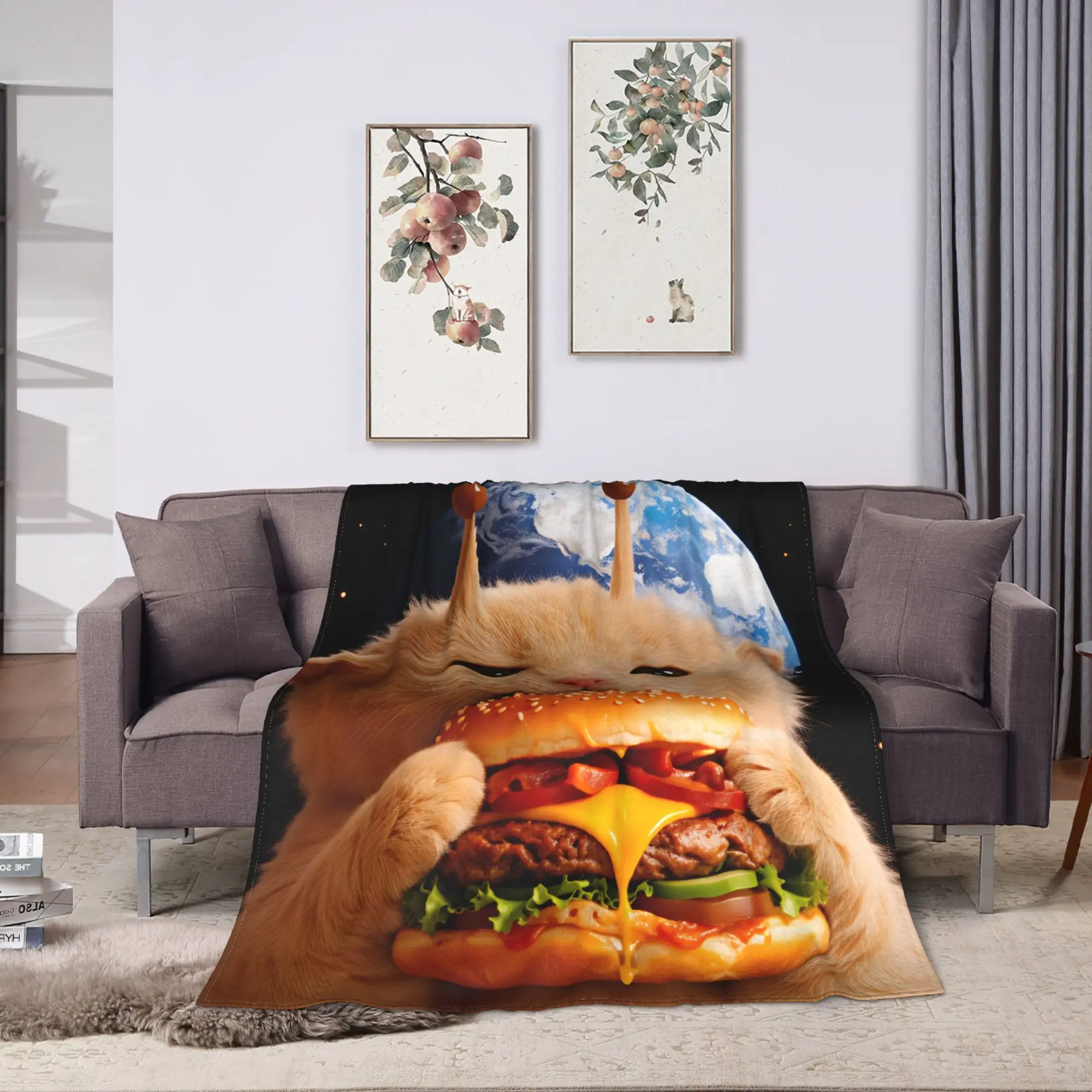 Space Burger Aliens Cat Blankets Quality Cozy  Bedding Throws Winter Travel Car Bedroom Trend Bedspread