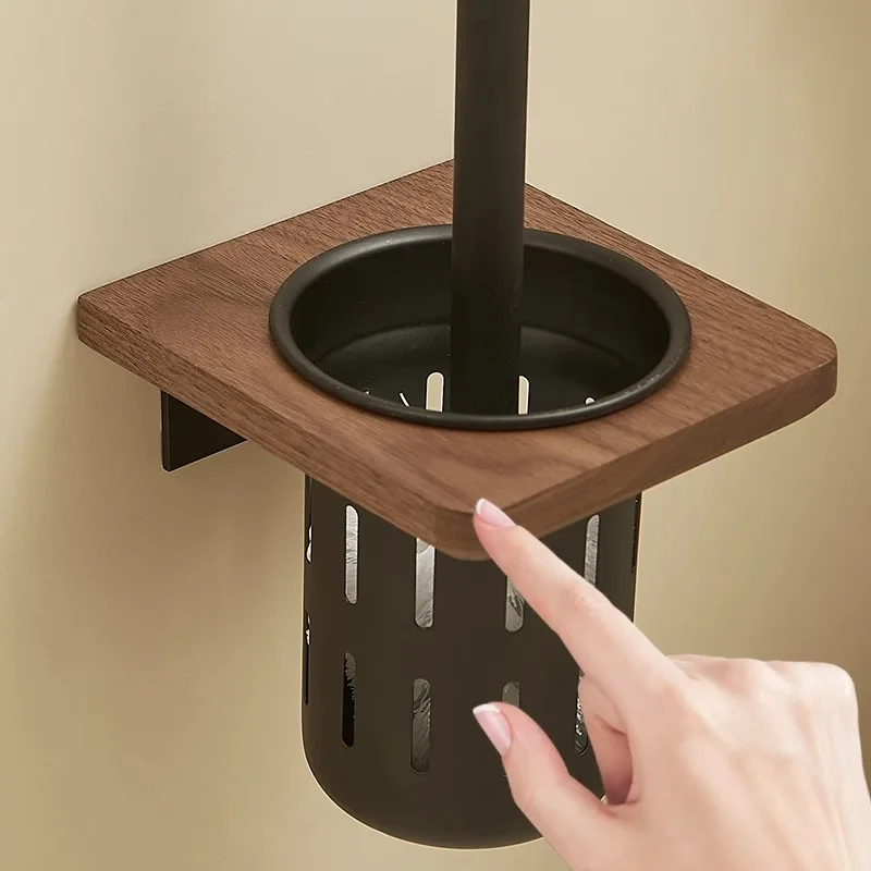 Brosse seau en bois de noyer, sans coins morts dans la salle de bains, support de rangement mural, brosse de nettoyage, accessoires de salle de bains