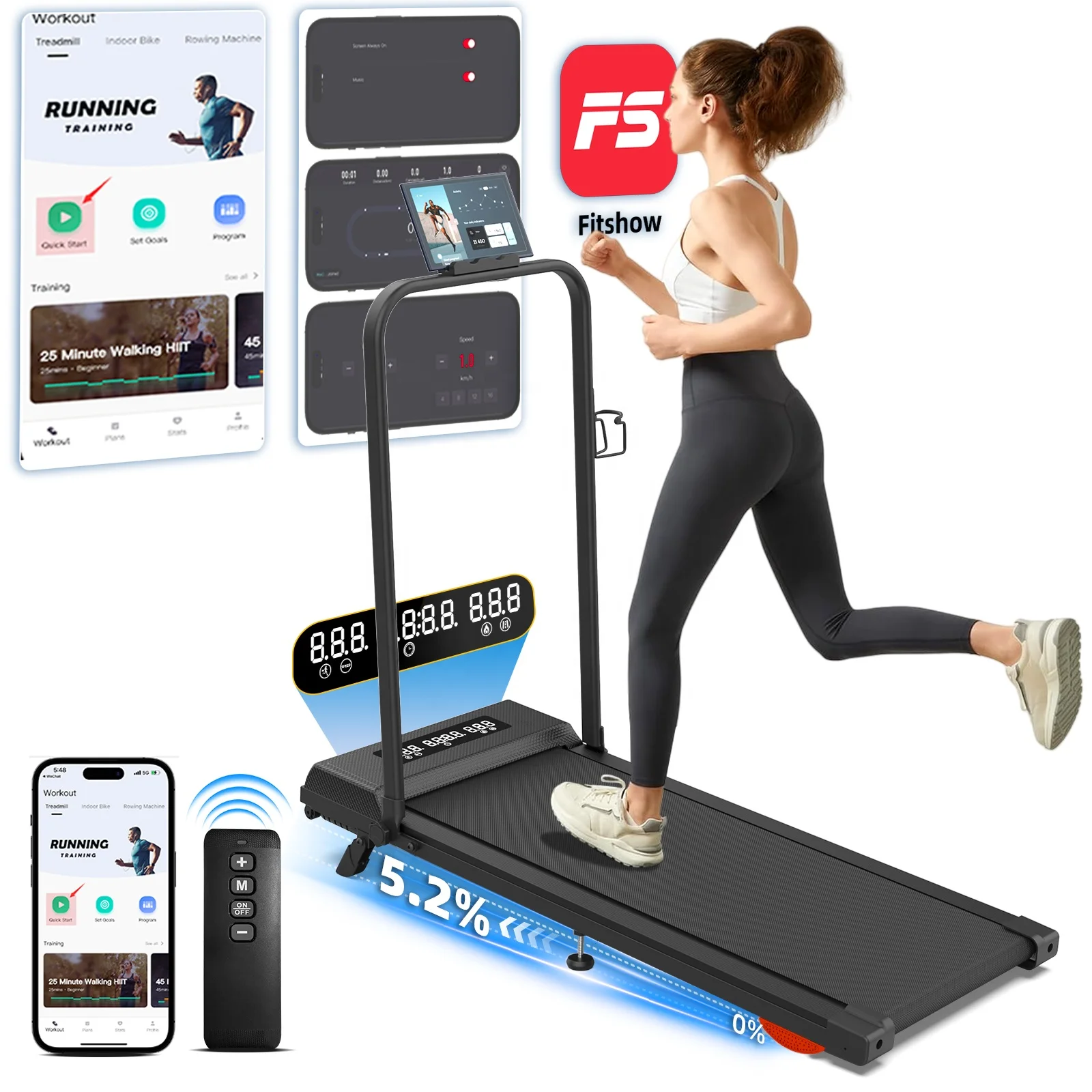 Intuitive Interface Foldable Electric Treadmill Portable Walking Pad Running Machine with LED Monitor for Home Office Gym