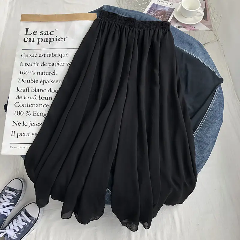 

plus Size Casual Pants for Women Summer Loose Wide Leg Chiffon Nine Points High Waist Draped Pants Thin Model Korean Style