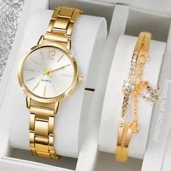 2PCS/Set Fashion Women Watch Simple Dial Steel Band Ladies Analog Quartz Watches Bracelet Set（Without Box）