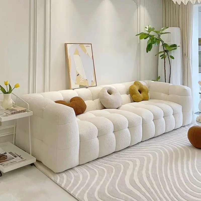 Factory Direct 2026 French minimalist cream wind marshmallow sofa Nordic fabric small apartment designer lamb wool Internet cele