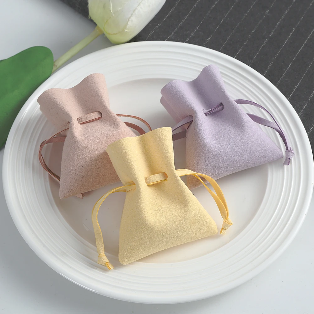 5Pack Bulk Microfiber Suede Jewelry Packaging Gift Bags Pouches Ring Earrings Wedding Travel Drawstring Organizer Small Bag