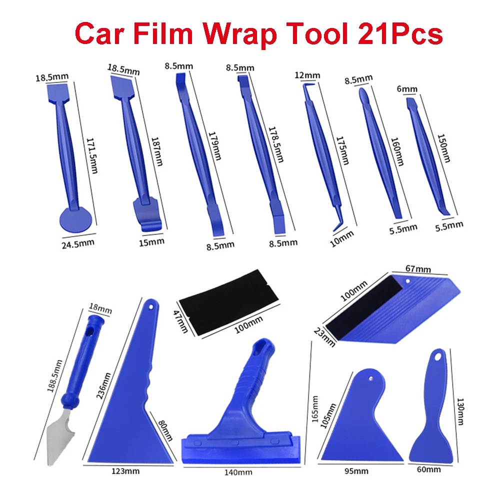 21Pcs Car Film Sticker Wrap Tool Auto Window Foil Set Kit Vinyl Carbon Fiber Wrapp-ing Cutter Tint Scraper Accessories Modified