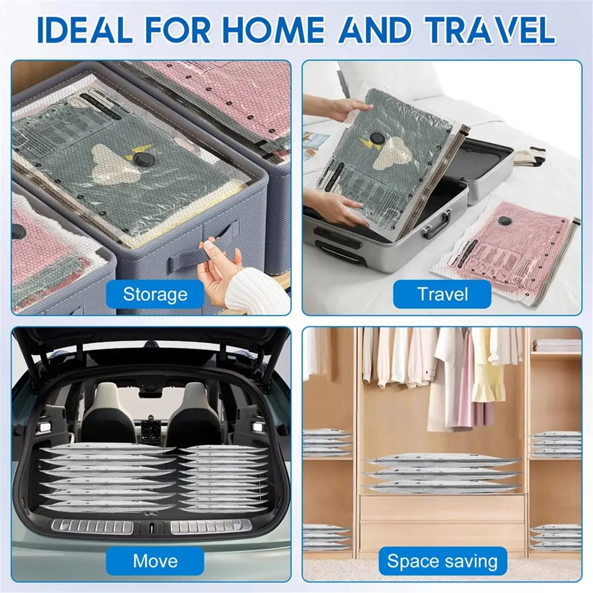 12 Pack Vacuum Storage Bags, Reusable Compressed Sealing Bags for Clothes, Luggage, Travel