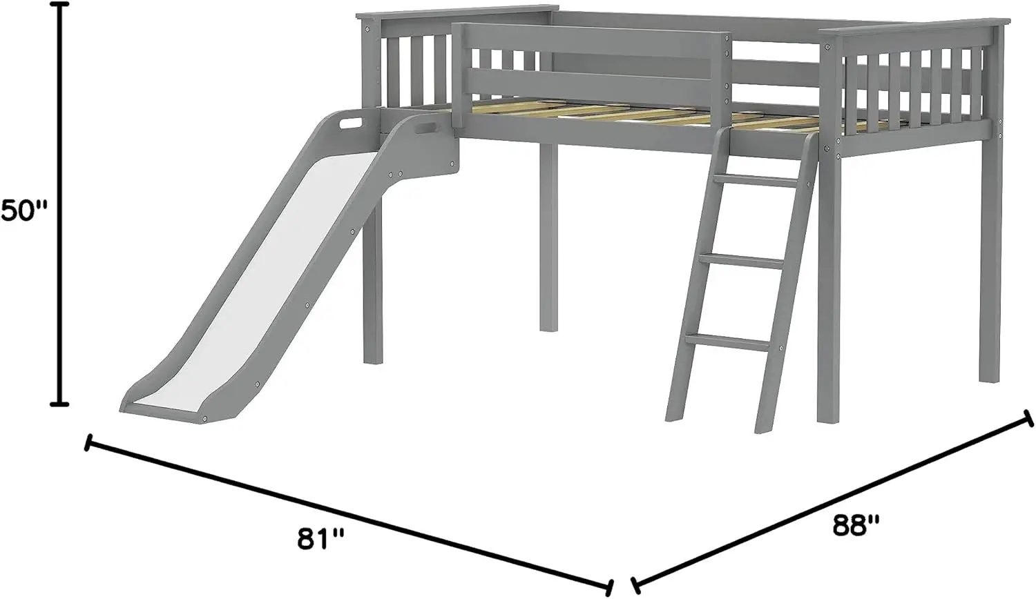 Max & Lily Twin Low Loft Bed Slide Ladder Classic Solid Wood Kids Bedroom Furniture 400 Lbs Weight Capacity 14