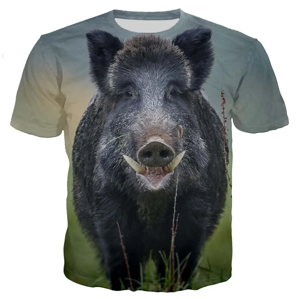 Animal Wild Boar 3D Print T-Shirts Summer Men Women Fashion Streetwear Oversized Short Sleeves T Shirt Tees Tops Man Clothing