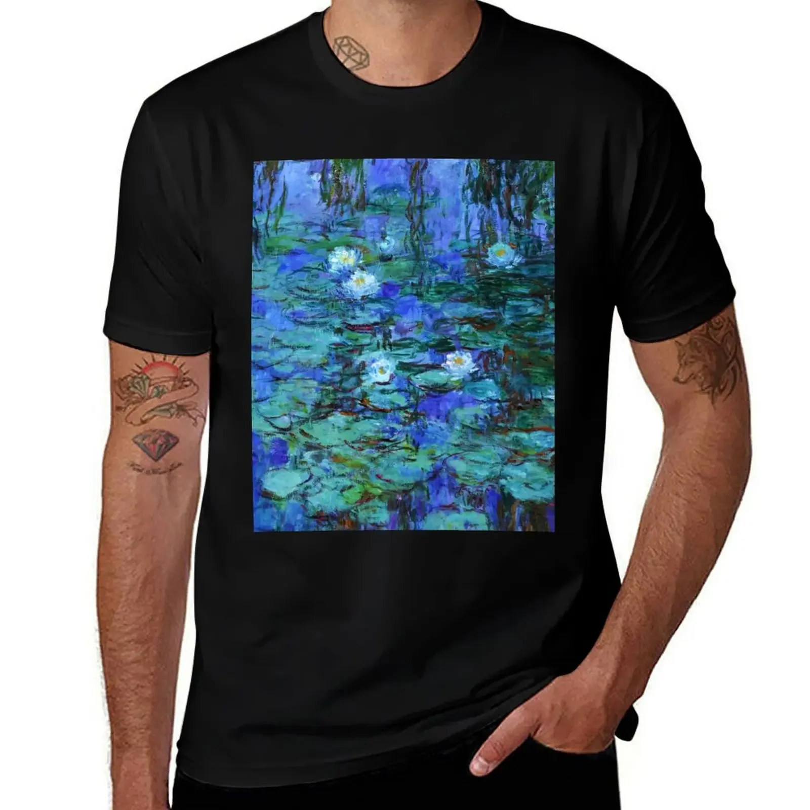 Claude Monet Water lilies - Blue Water lilies (4) T-Shirt oversizeds man t shirt blanks customs funny t shirts for men