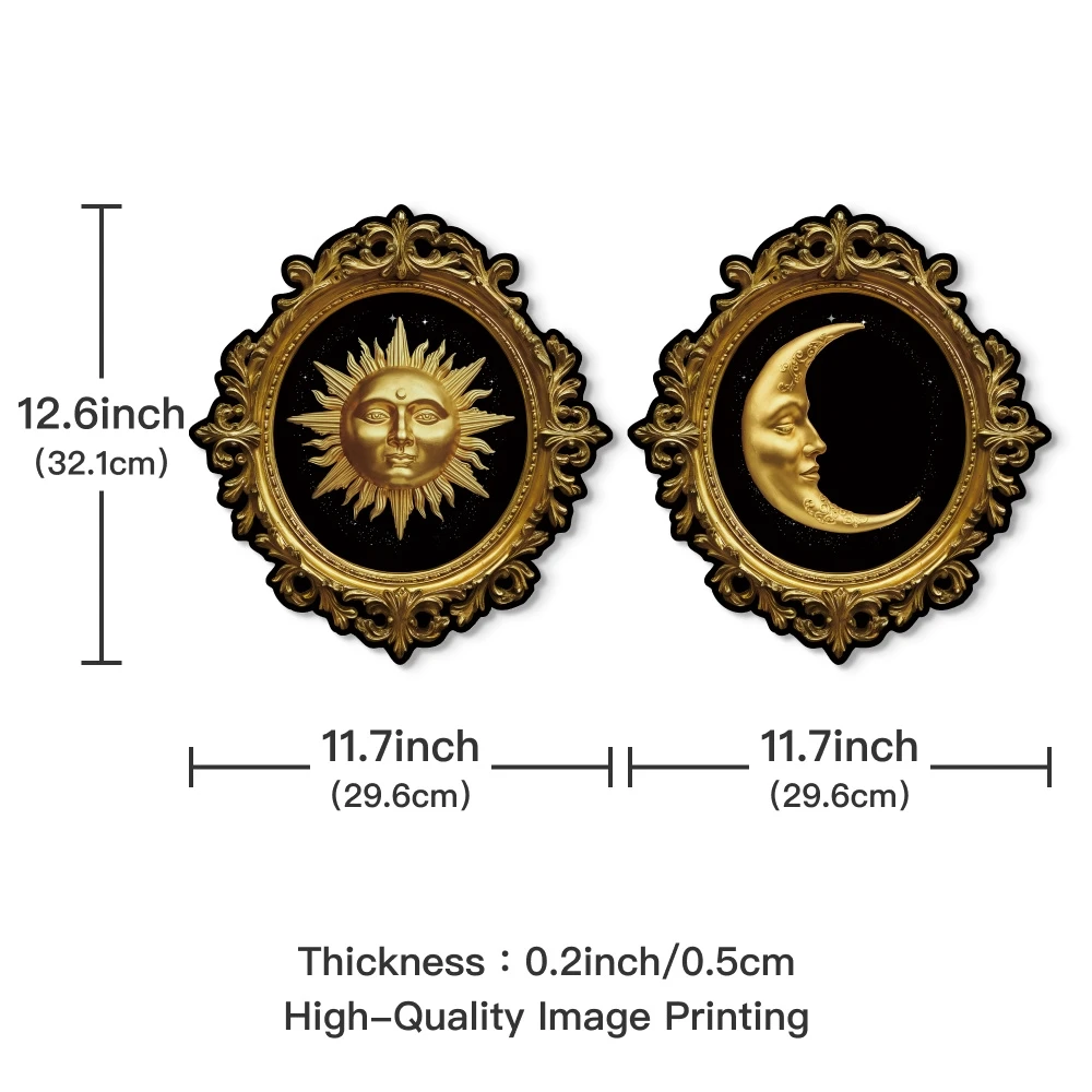1set 2D Flat Wooden Sun Moon Wall Space Decorative Picture Wall Hangings Panel Code Family Coffee Shop Bar Wall Decor Gifts