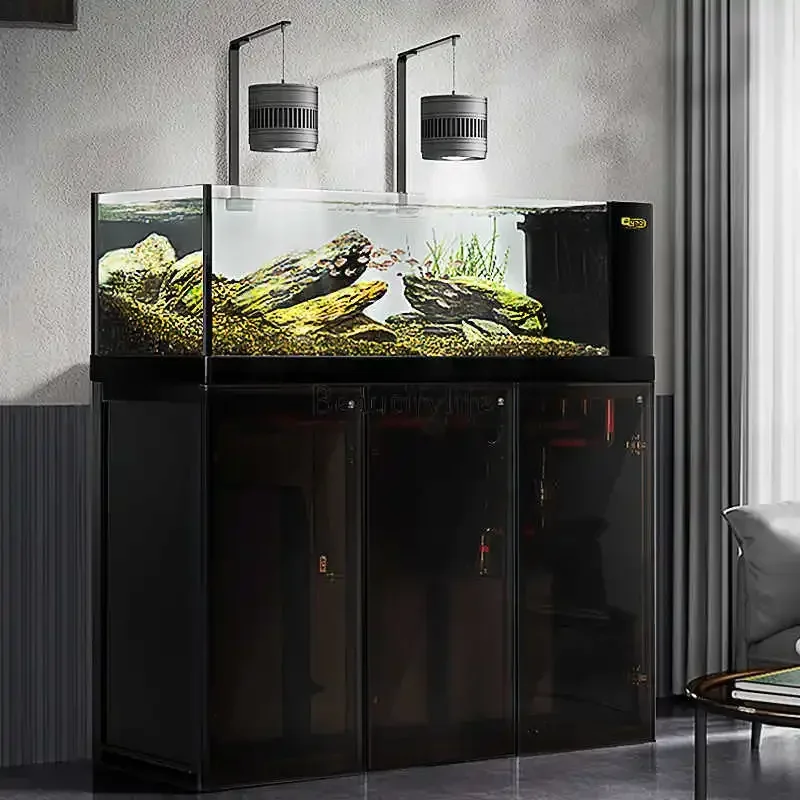 Industrial wind South American stream goldfish tank living room bottom filter ultra-white glass side overflow filter