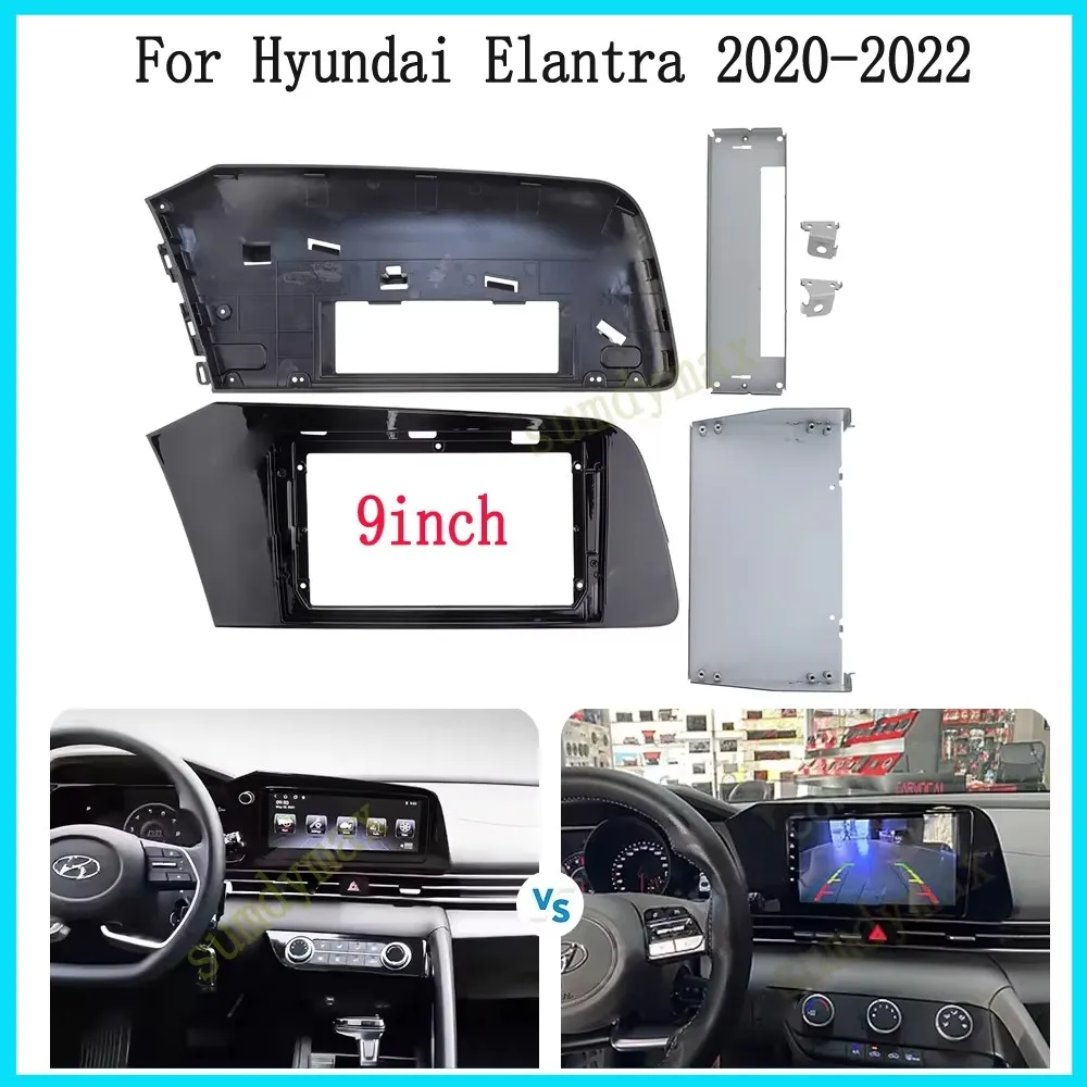 

9" Double Din Car Fascia Radio Panel for Hyundai Elantra 2021 2022 Dash Kit Install Facia Plate Cover Adapter Bezel Trim
