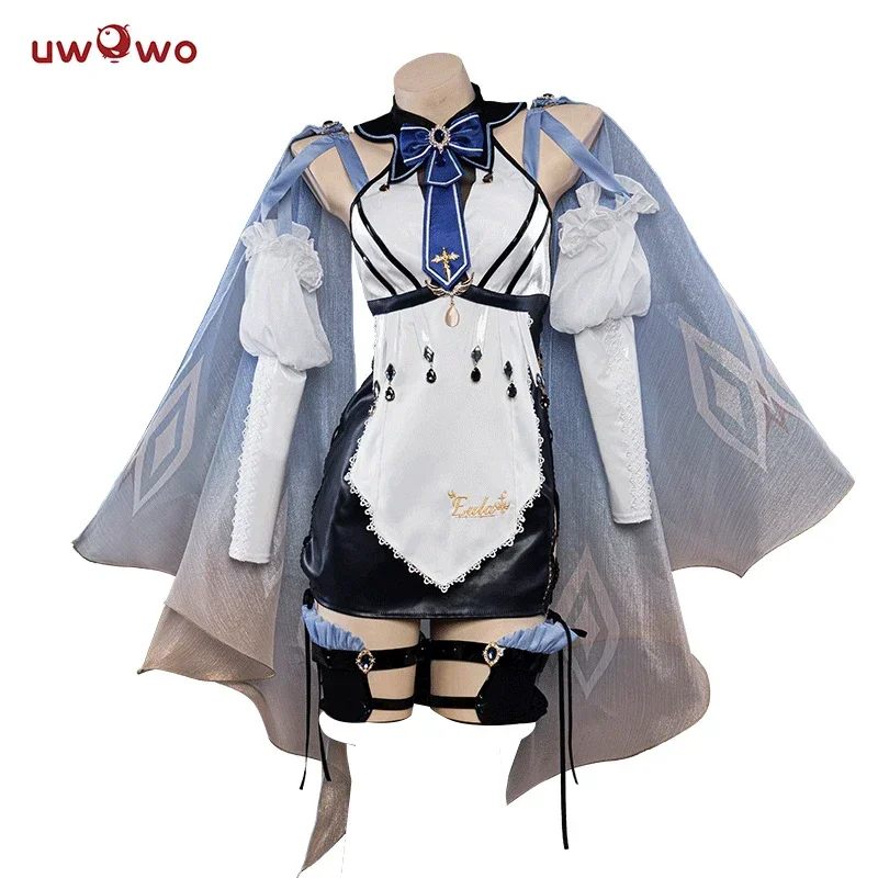 الدفعة الأخيرة UWOWO Eula فستان الخادمة التأثيري لعبة Genshin Impact Cosplay Maid Ver. أزياء إيولا للهالوين كرنفال الزي