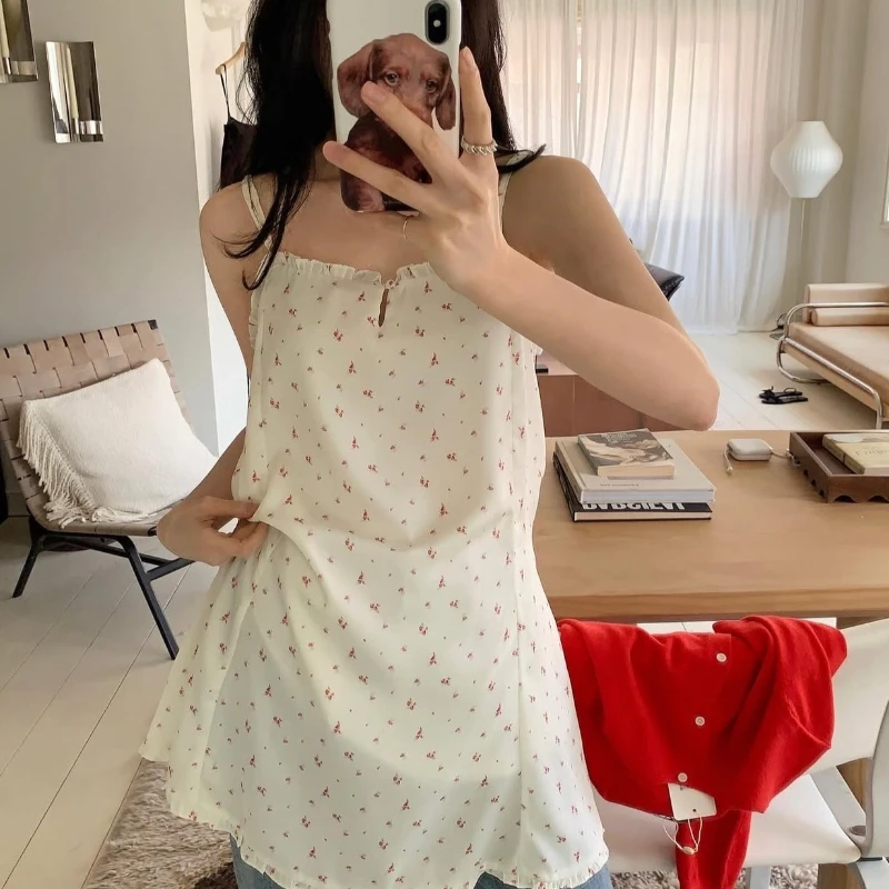 

2026 Summer New Hot Selling Thin Shoulder Strap Small Fresh Floral Ruffle Hem Versatile Dress for Women