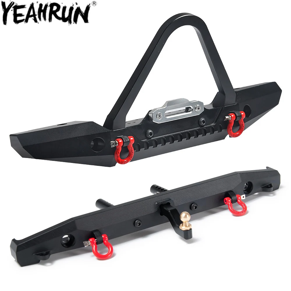 YEAHRUN TRX4 Front Rear Bumper Set with LED Light and D-rings for 1:10 RC Crawler Car TRX-4 Upgrade Parts