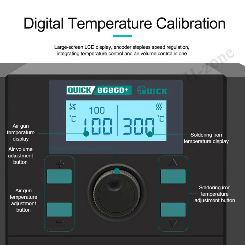 QUICK 8686D+ 1000W SMD Soldering Station Quick Heat Electric Heat Gun 2 in 1 LED Display Electric Soldering Iron BGA Rework Tool