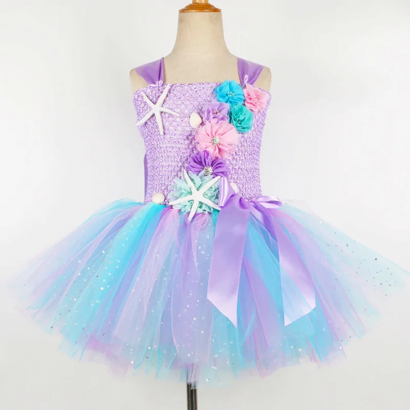 Vestido de sirena de princesa para niñas, vestido con luz LED, fiesta de cumpleaños temática del océano, tutú, ropa, disfraz de Halloween para niños