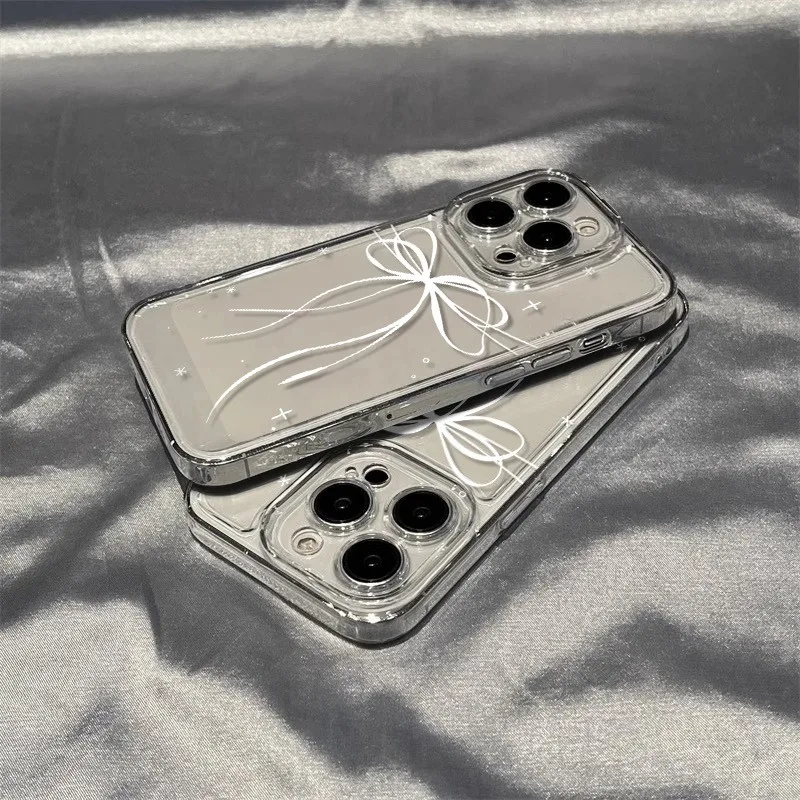Ribbon Butterfly-Themed Pattern Clear Phone Case For iPhone 11 12 13 14 15 16 17 Pro Max XS X XR 7 8 Plus 16E Air Soft TPU Cover