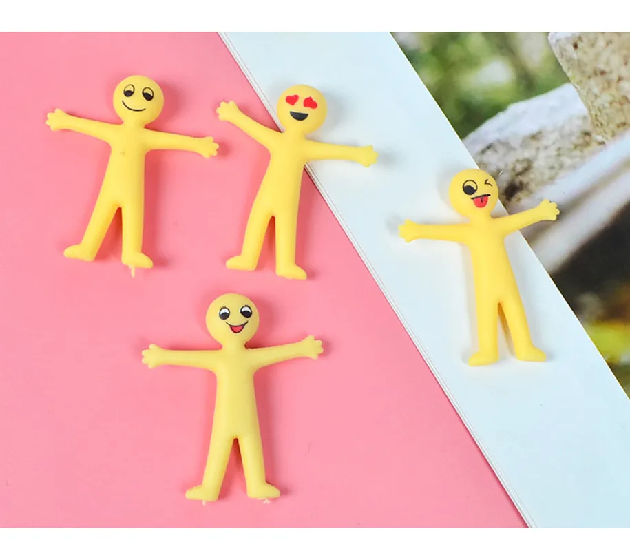 12PCS Smiling Face EMOJI Stretchable Yellow Figurine Creative TPR Stress Relief Toy With Foldable Kawai Soft Rubber Release Doll