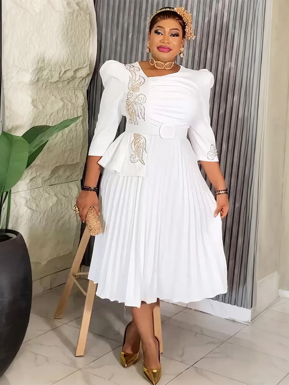 

Plus Size African Women Pleated Diamonds Maxi Dress Ankara Dashiki Africa Clothing Kaftan Dubai Abaya Evening Wedding Party Gown