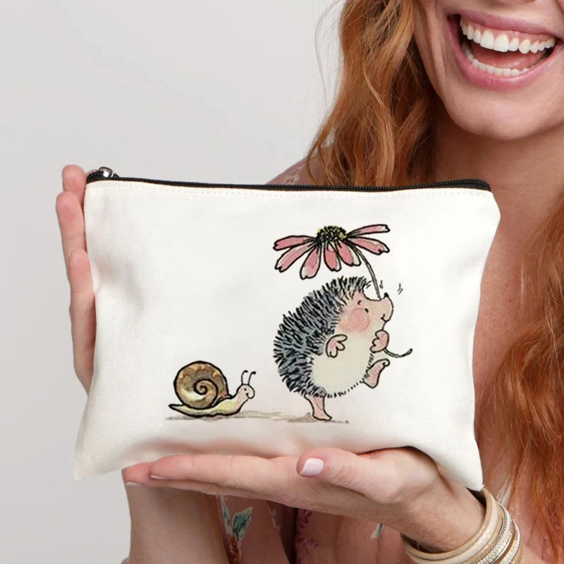 Cartoon Igel Druck Reiß verschluss Leinwand Tasche Veranstalter Hautpflege produkte Kleinigkeiten Lagerung Kosmetik taschen niedlichen Briefpapier Feder mäppchen