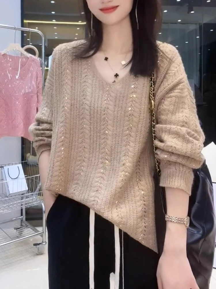  Comfortable Camere Knitted Sweater V-Ne Pullover Faionable Top Heavyweight Soft Warm Korean Sle Loose Fit