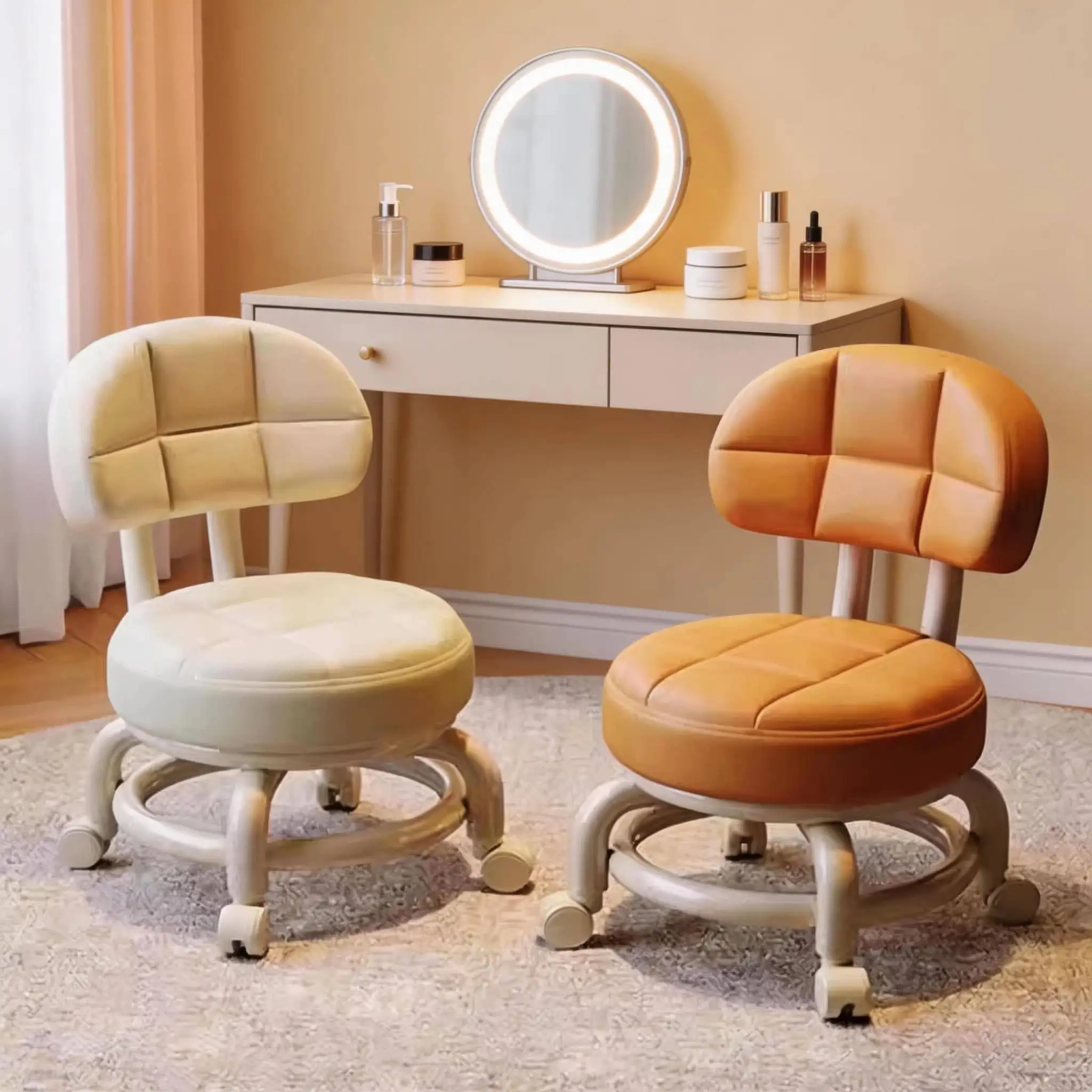 2026 New Home Use Universal Wheel Small Stool Children's  Stool Living Room Backrest Chair Modern Simple Style Customizable