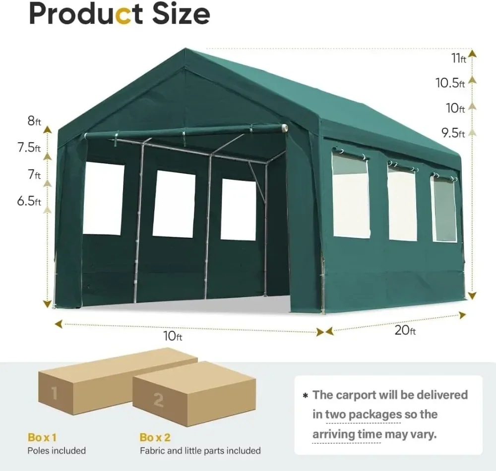 Advance Outcentré-Carport réglable RapDuty avec 6 fenêtres ventilées enroulables et parois latérales parfaites, 10x20 pieds, modification de voiture