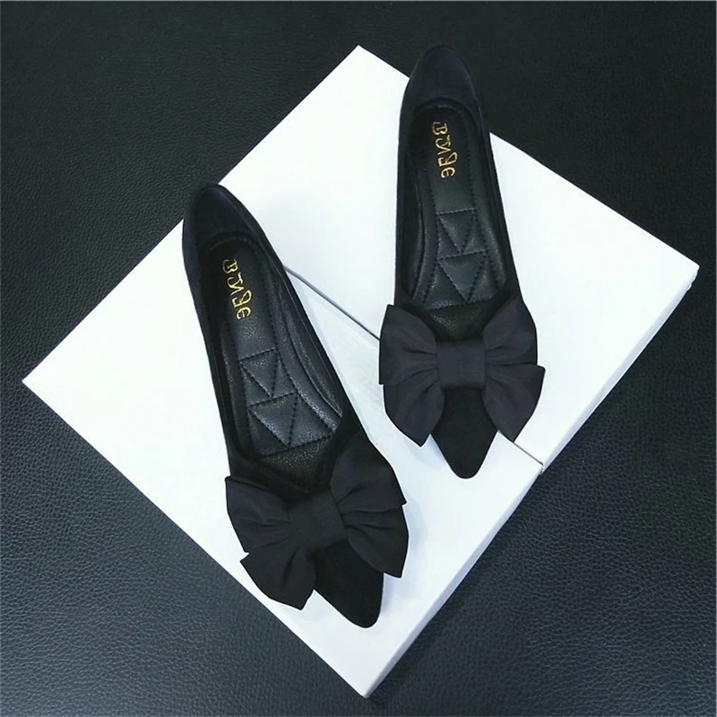 Pointed Toe Single-Layer Shoes Flat Women 2024 Spring Summer New Bow Versatile Fashionable Shoes Pumps Soft Bottom Moccosins