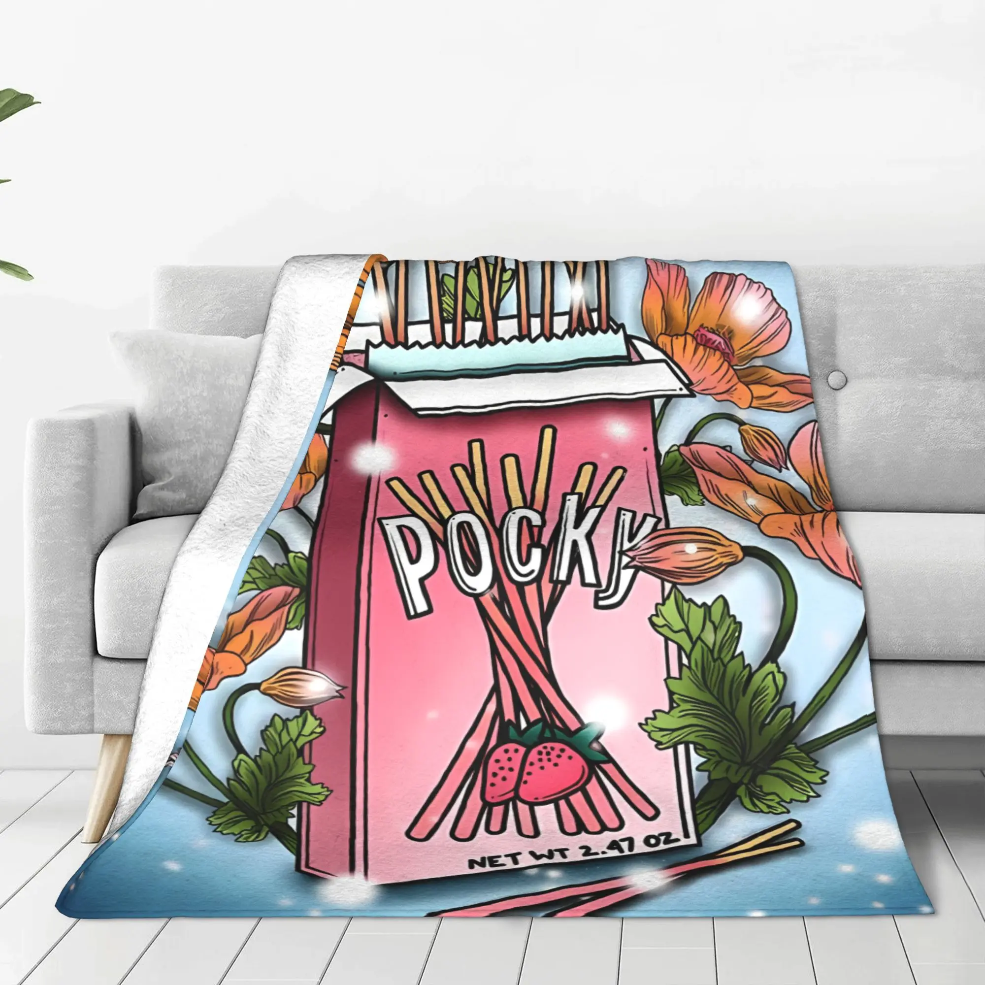 1PC Home Cute Room Decor Strawberry Pocky Dreams Blanket Throw Blanket Pocky Novelty Warm Blanket All Season