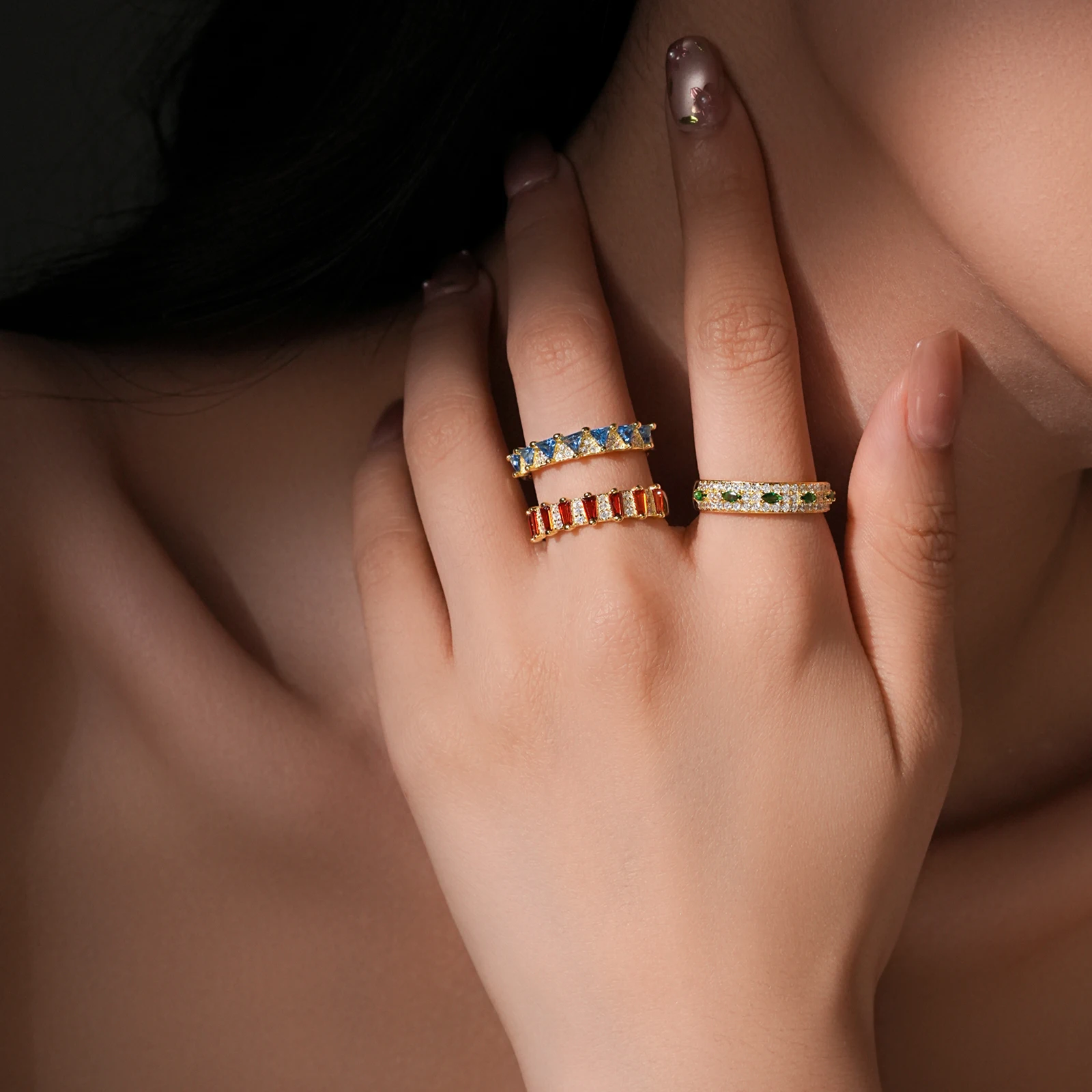 ANDYWEN 925 Sterling Silver Chic Geometric Triangle Square Marquise Multicolor Zircon Ring  Exquisite Luxury for Daily Wear