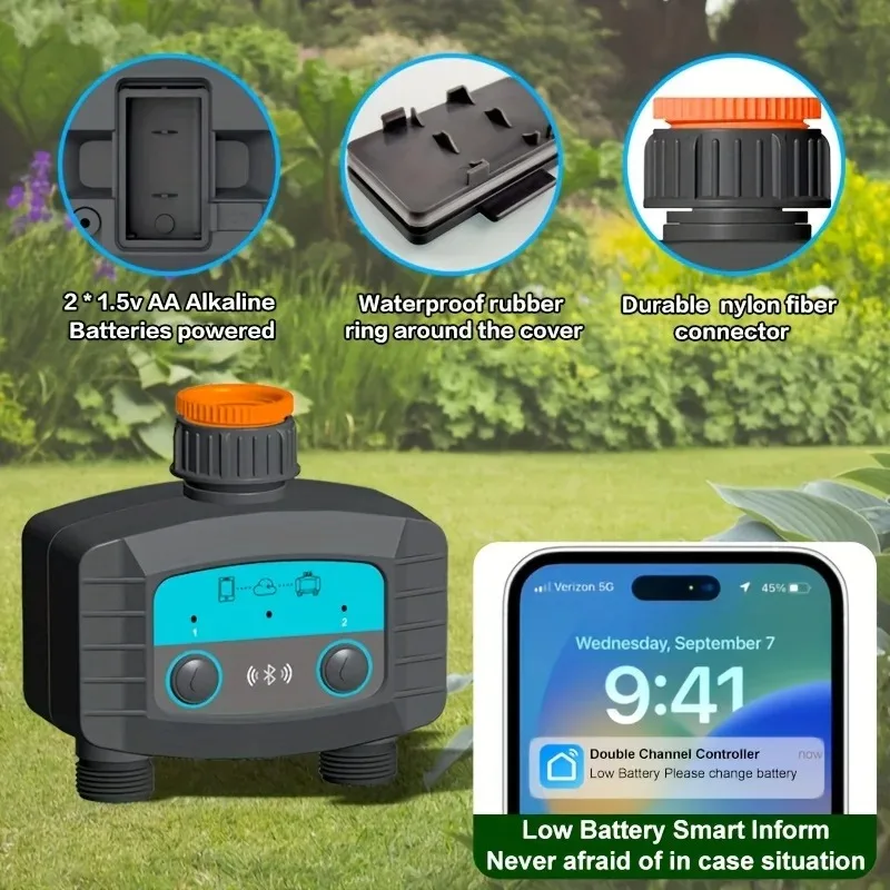 Smart Sprinkler Timer WiFi Bluetooth Timer per l\'acqua a 2 vie irrigazione da giardino Smart elettrovalvola telecomando per telefono Wireless