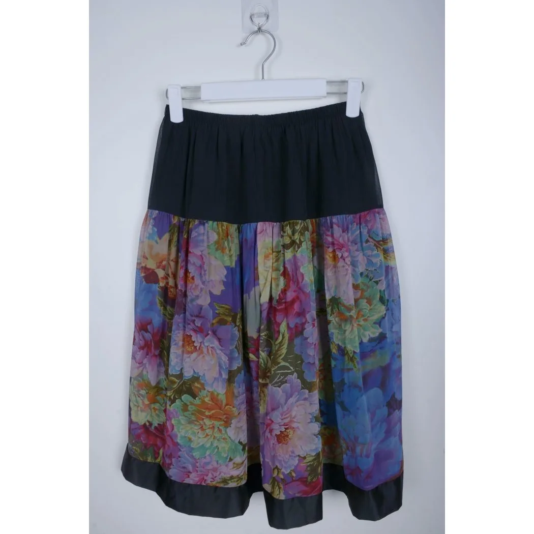 Silk  Spring Summer Half-length Skirt Floral Print Elegant Ladylike Style Short Sleeve round Neckline Straight Cut