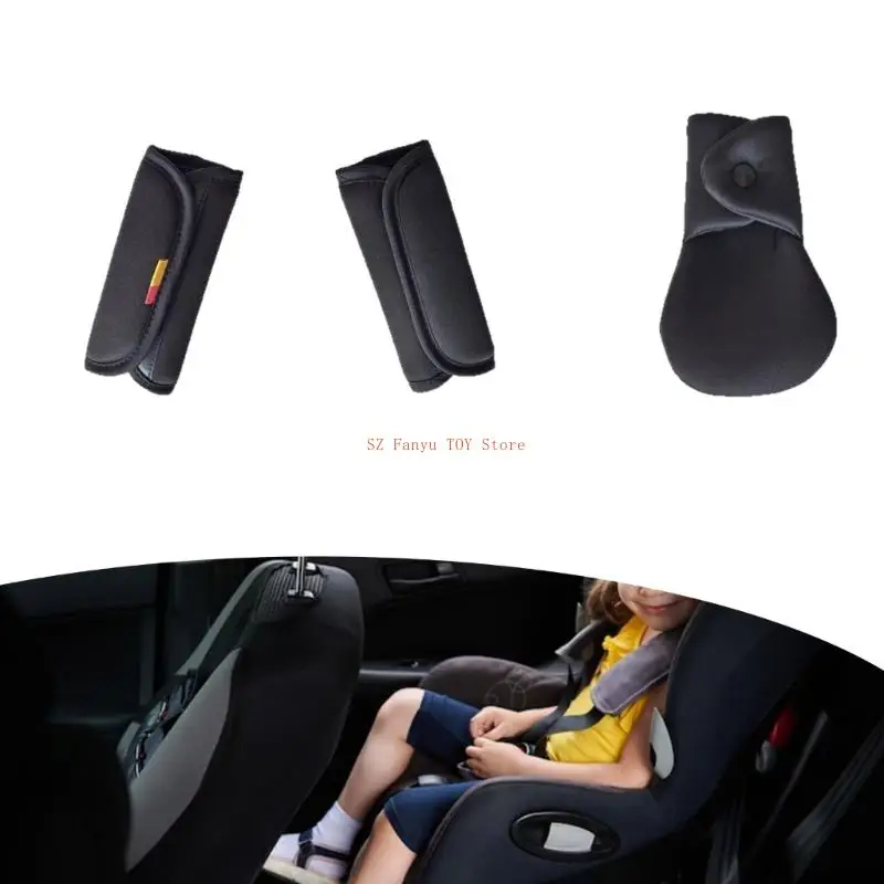 96GC طقم واقي مقعد السيارة للرضع مكون من 3 قطع حزام كتف ناعم وسادة المنشعب لعربات الأطفال ومقاعد السلامة
