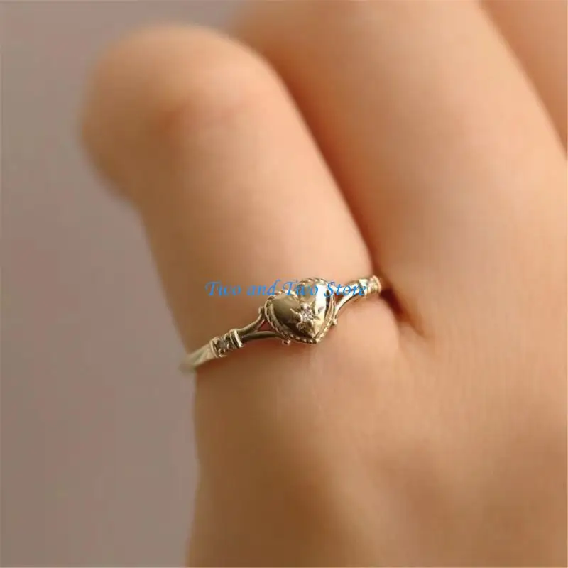 HX6F Women's Heart Design Gold Plued Rings Sturdy Lightweight Sixies 5 11