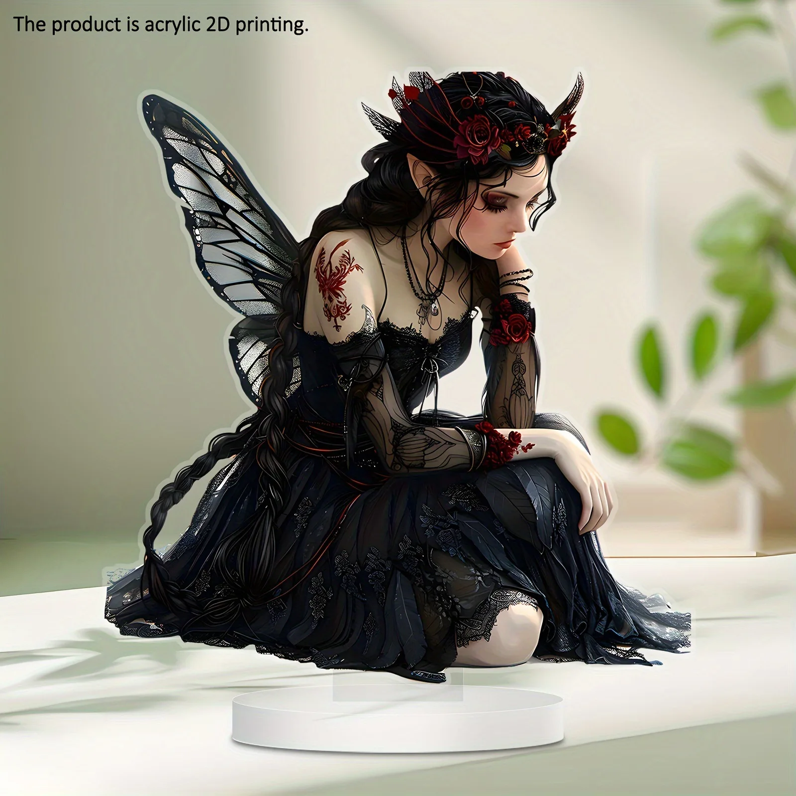 1 pieza de encantadora estatua acrílica de hada mariposa negra para decoración del hogar y la oficina. Es un regalo para la hada.