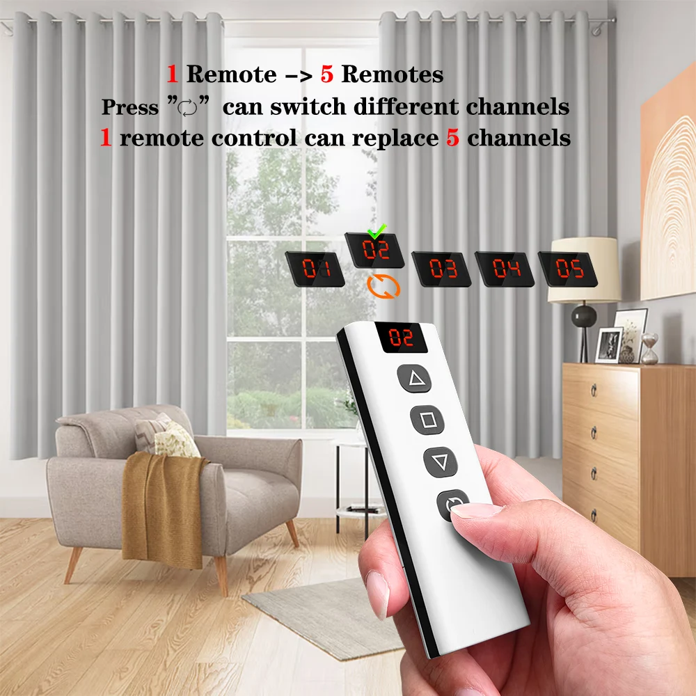 RF Curtain Switch Module 110V 220V 433MHz 5-in-1 Wireless Remote Control for Blind/Roller Shutter/Garage Door