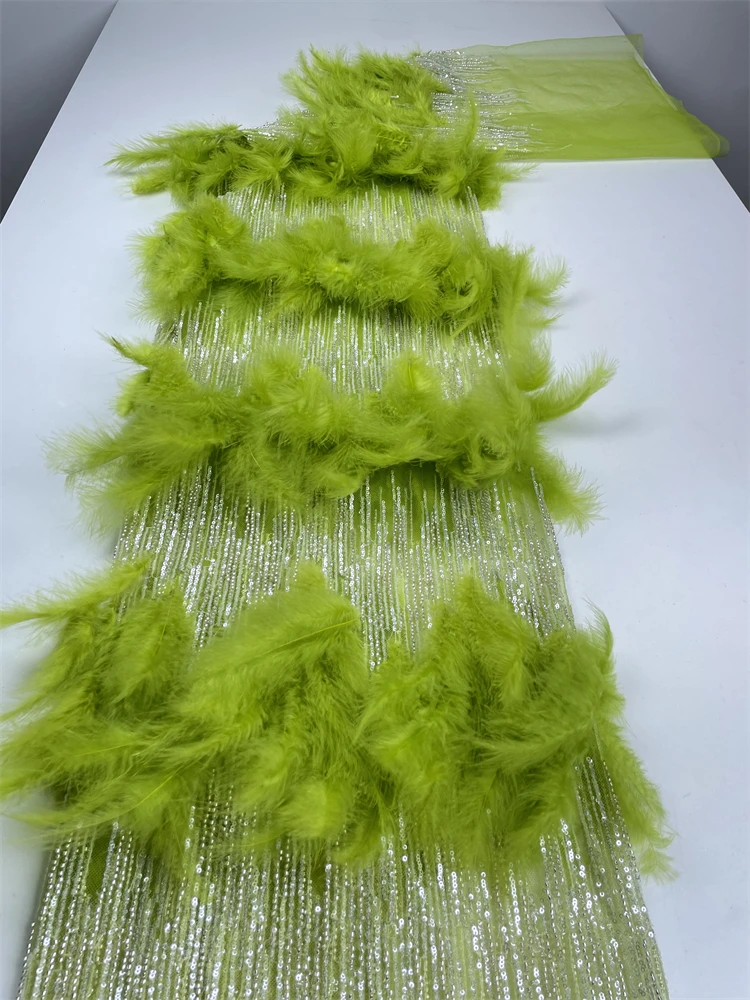 Afrykańska koronka z piór 2025 wysokiej jakości luksusowa ręcznie robiona koronka z cekinami nigeryjska koronka tiulowa materiał na sukienki imprezowe 3D