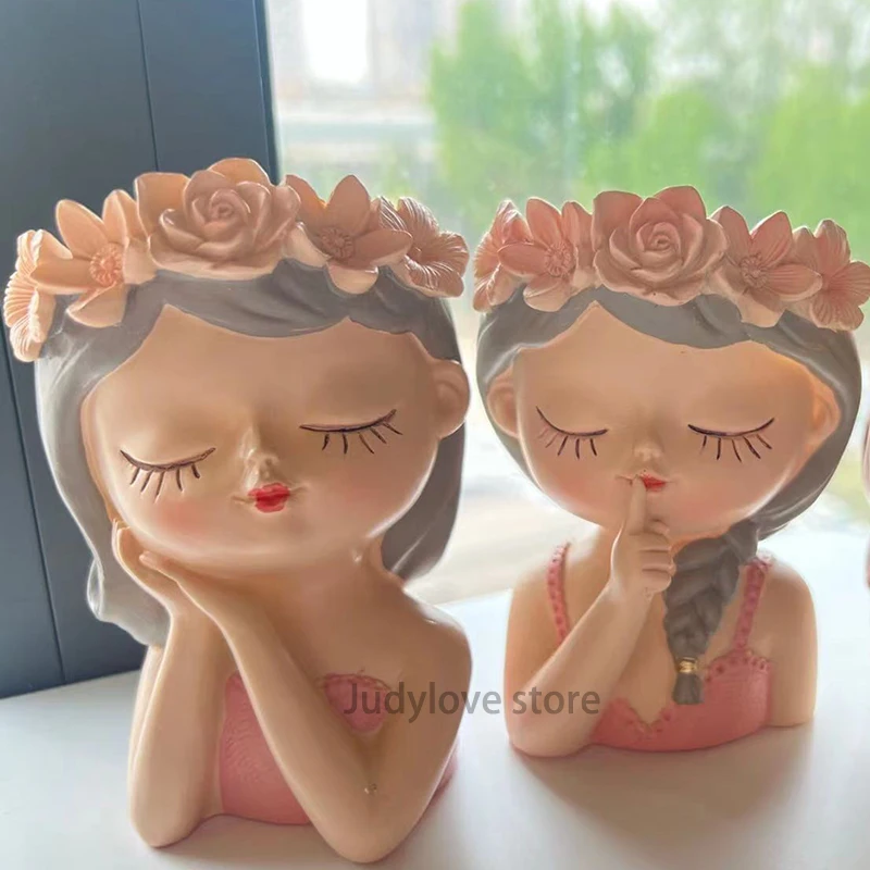 Girl Shape Flower Pot Plaster Molds Homemade Resin Planters Concrete Storage Vessel Silicone Molds Gypsum Clay Molds for Cement