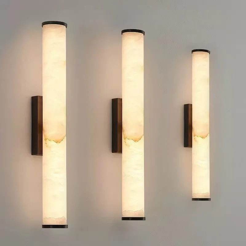 

Modern Marble Hotel Lobbies Wall Lamps Sales Department Aisle Luxury LED Long Decorative Wall Light Simple Entrance Foyer Lights