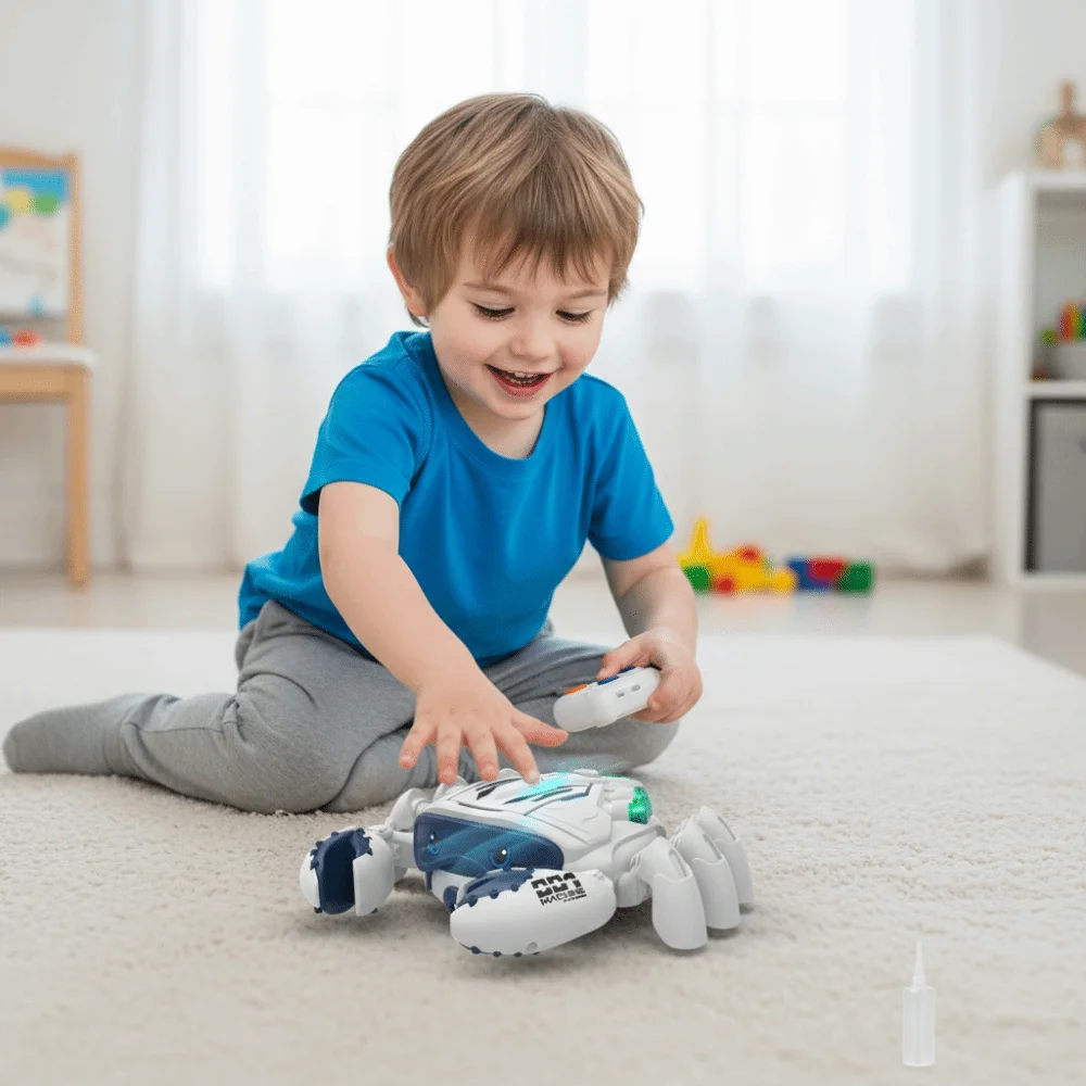 

Электрический робот-краб/акула со светодиодной подсветкой, звуковыми эффектами, музыкой, автоматическим управлением и многофункциональностью