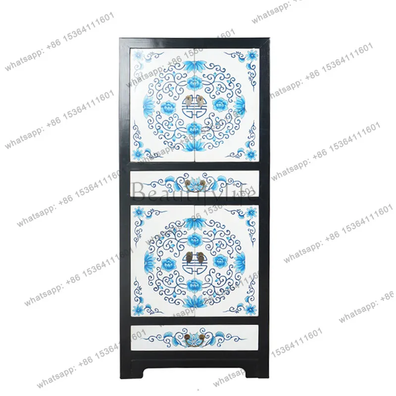 PG new Chinese-style solid wood hand-painted high cabinet bedroom storage storage decorative wardrobe custom retro antique shelf
