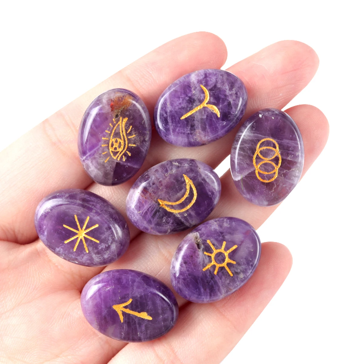 13pcs Witch Runes Natural Crystal Beads Onyx Semi-Precious Carved Ruini Lune Runes Set Decorative Reiki Jewelry Accessories Gift