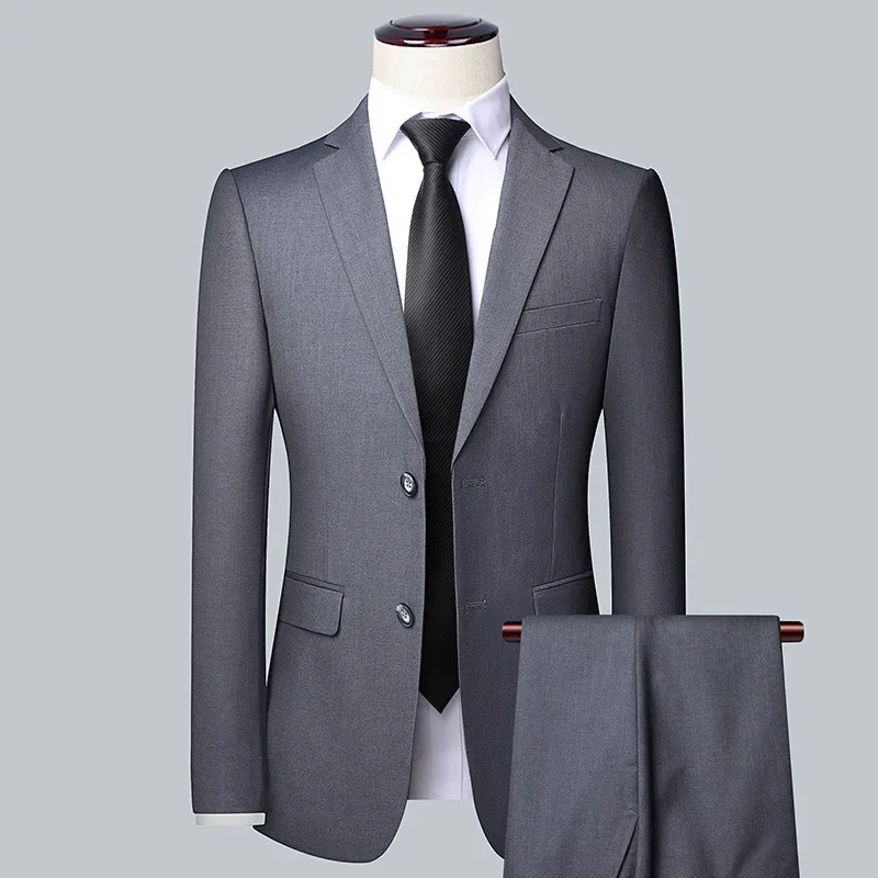 

Boutique (Blazer + Trousers) Men's British Style Simple Casual Gentleman Best Man Suit Two-piece Suit