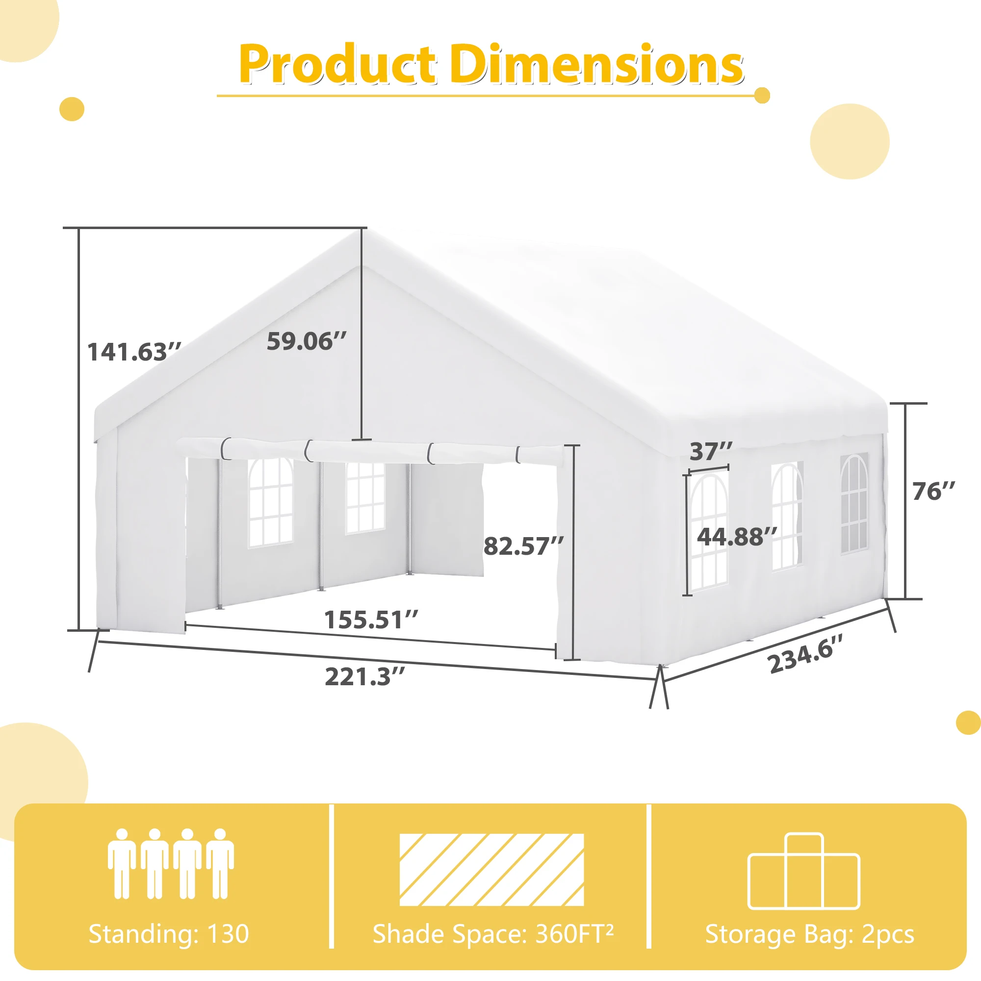 LZBEITEM 20x20FT Party Tent Heavy Duty, Large Wedding Event Shelters with 2 Storage Bags & Removable Sidewalls