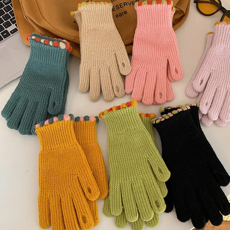 

Padded Gloves Kawaii Winter Warm Padded Students Riding Touchscreen Full Finger Gloves