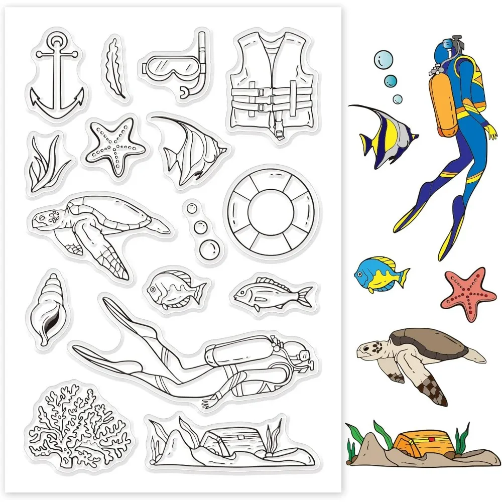 Ocean World Diving Clear Stamps Silicone Stamp Transparent Stamp for Card Making Decoration and DIY Scrapbooking